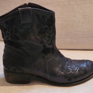 Embroidered Leather Ankle Boots